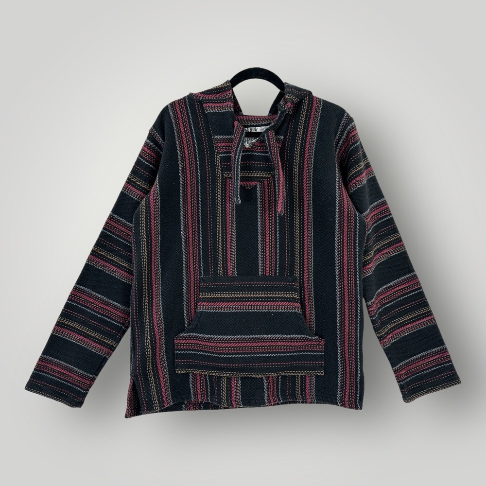 Original Senior Lopez Mens Hoodie M Black Red Gray Poncho Baja Hippie‎ Hooded
